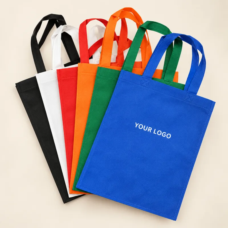 Non-woven bags with sewn loop handles in assorted colours