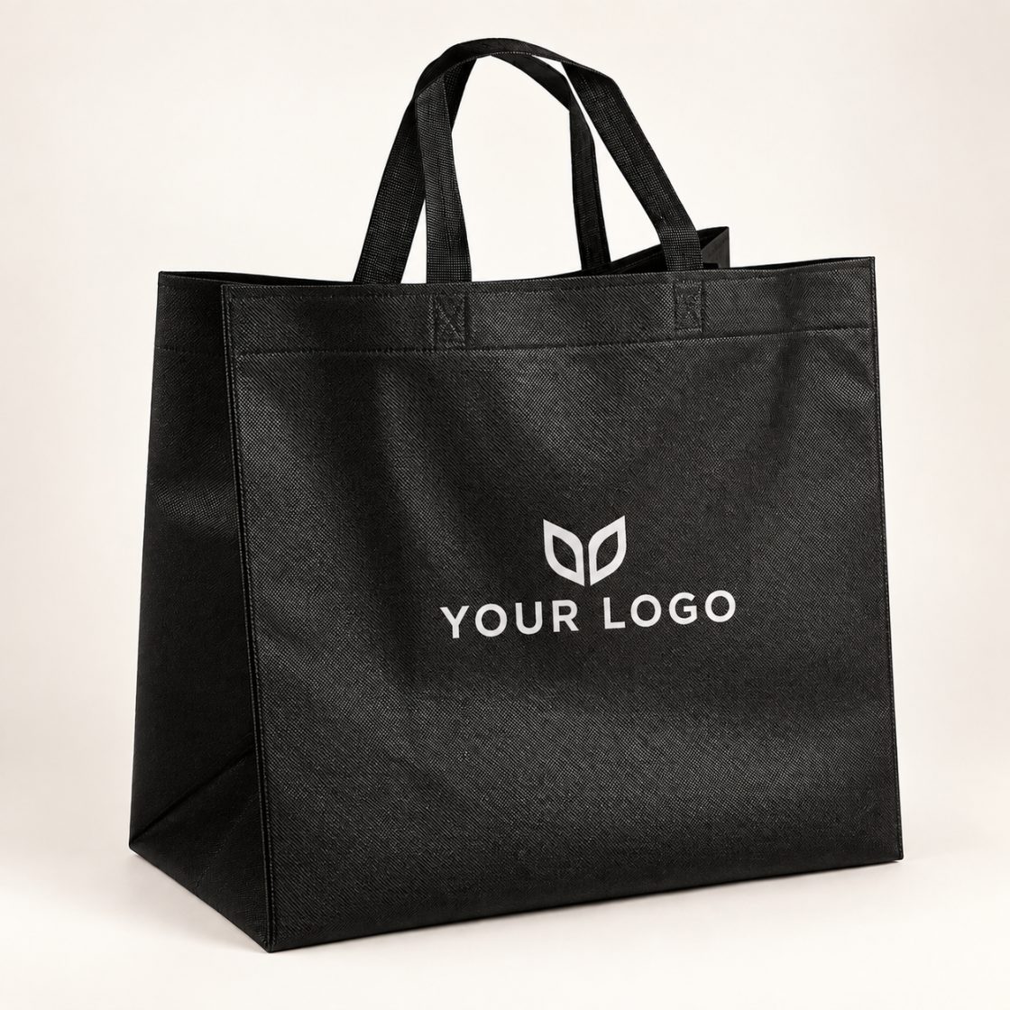 Black spun-bond non-woven tote bag with reinforced carry handles
