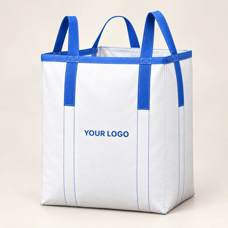 White jumbo FIBC bag with blue lifting loops