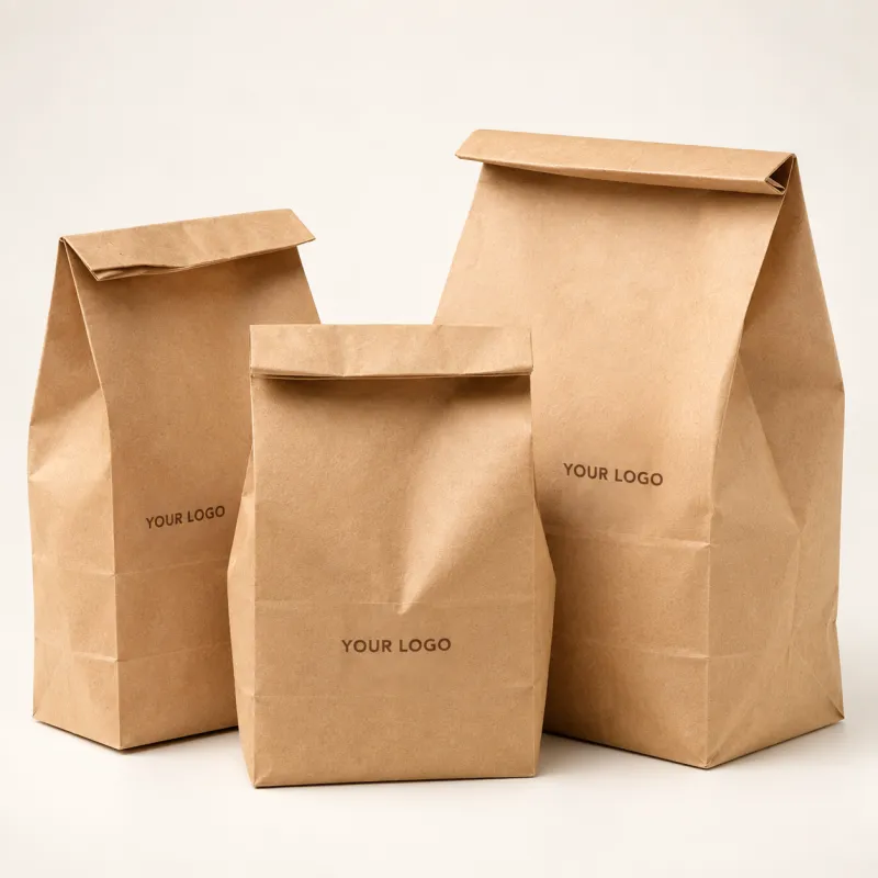 Brown square-bottom kraft paper bags without handles