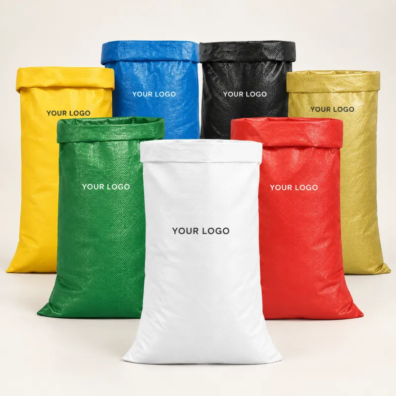 Woven polypropylene sacks in several colours with printed logos